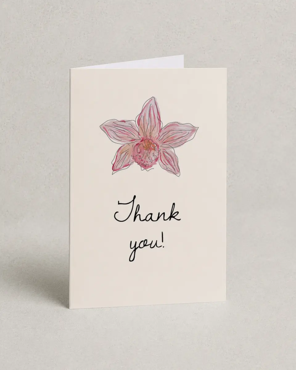 This is a 4" x 6" Folded Thank You Card called Forever Bud printed in full color on Premium Smooth paper