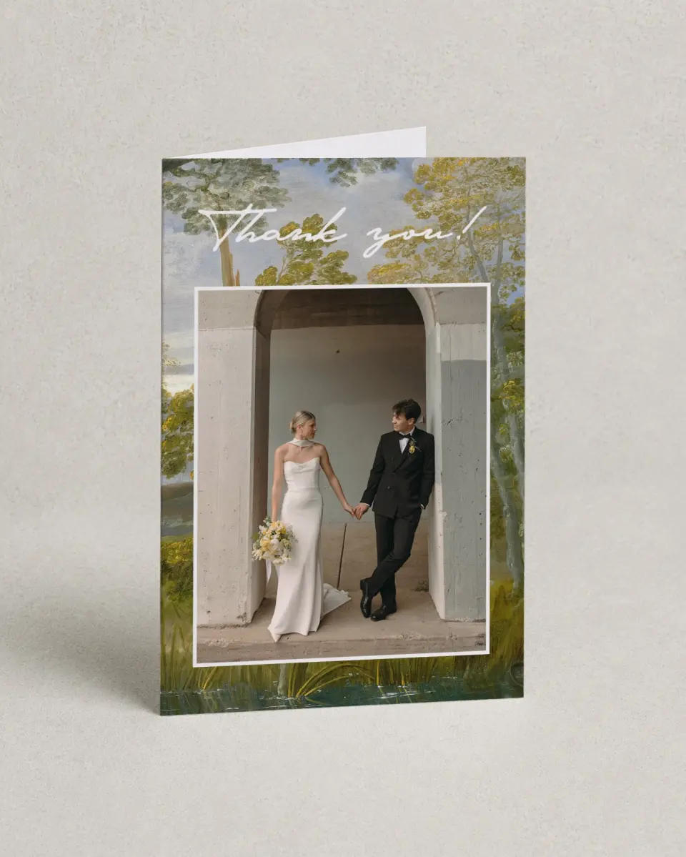This is a 4" x 6" Folded Thank You Card called With Love printed in full color on Premium Smooth paper