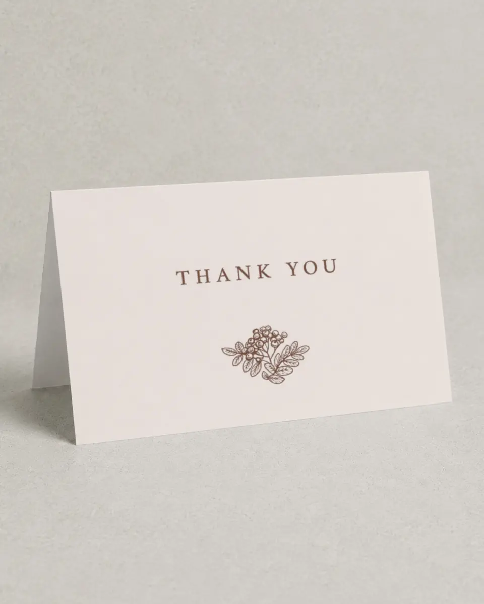 This is a 4" x 6" Folded Thank You Card called Autumn Vow printed in full color on Premium Smooth paper