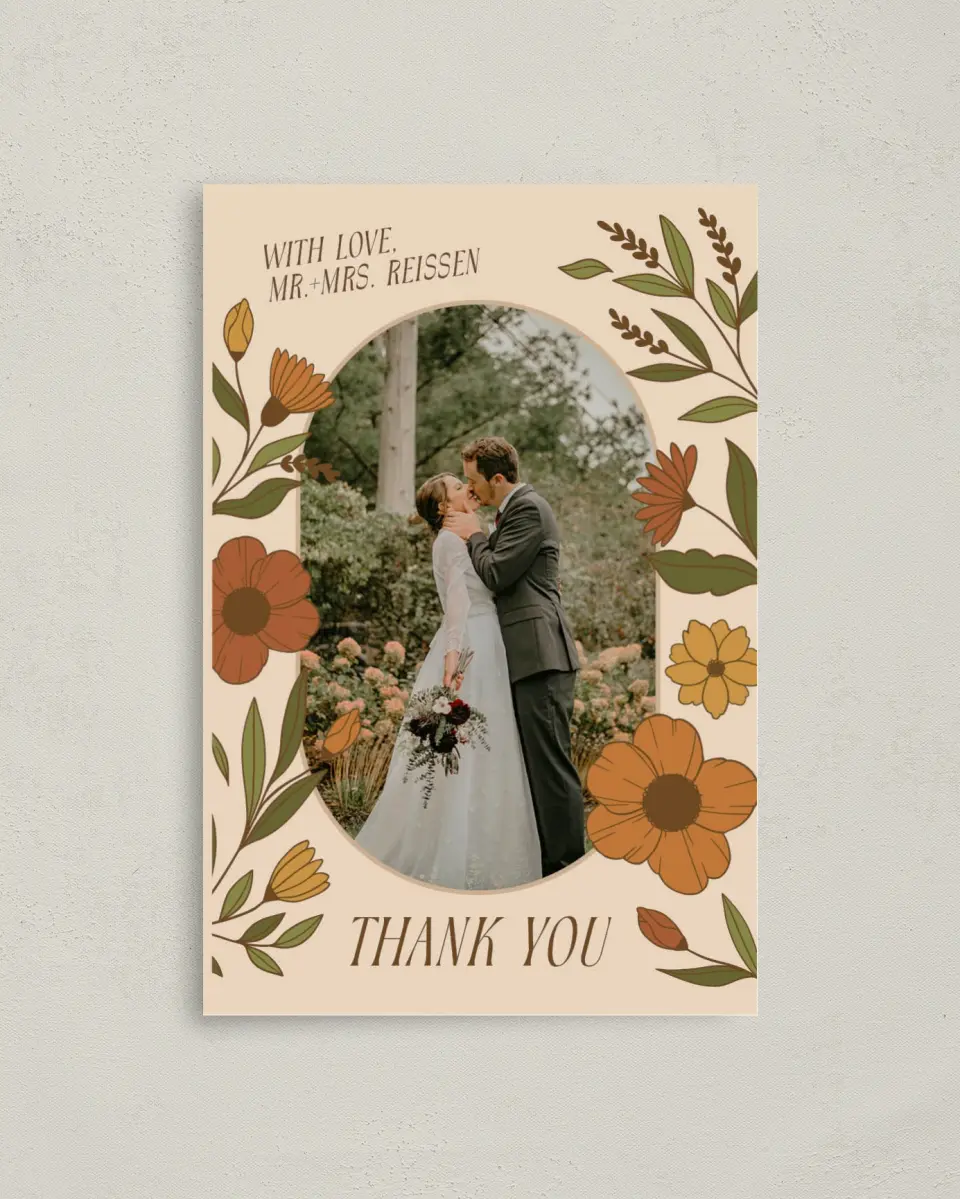 This is a 4" x 6" Folded Thank You Card called Wild + Bright printed in full color on Premium Smooth paper