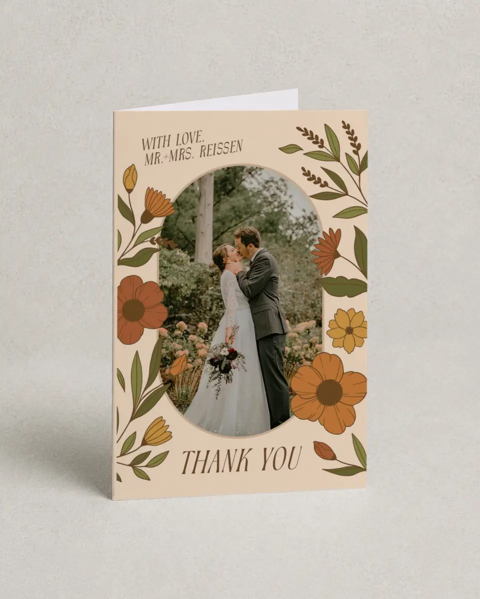 This is a 4" x 6" Folded Thank You Card called Wild + Bright printed in full color on Premium Smooth paper