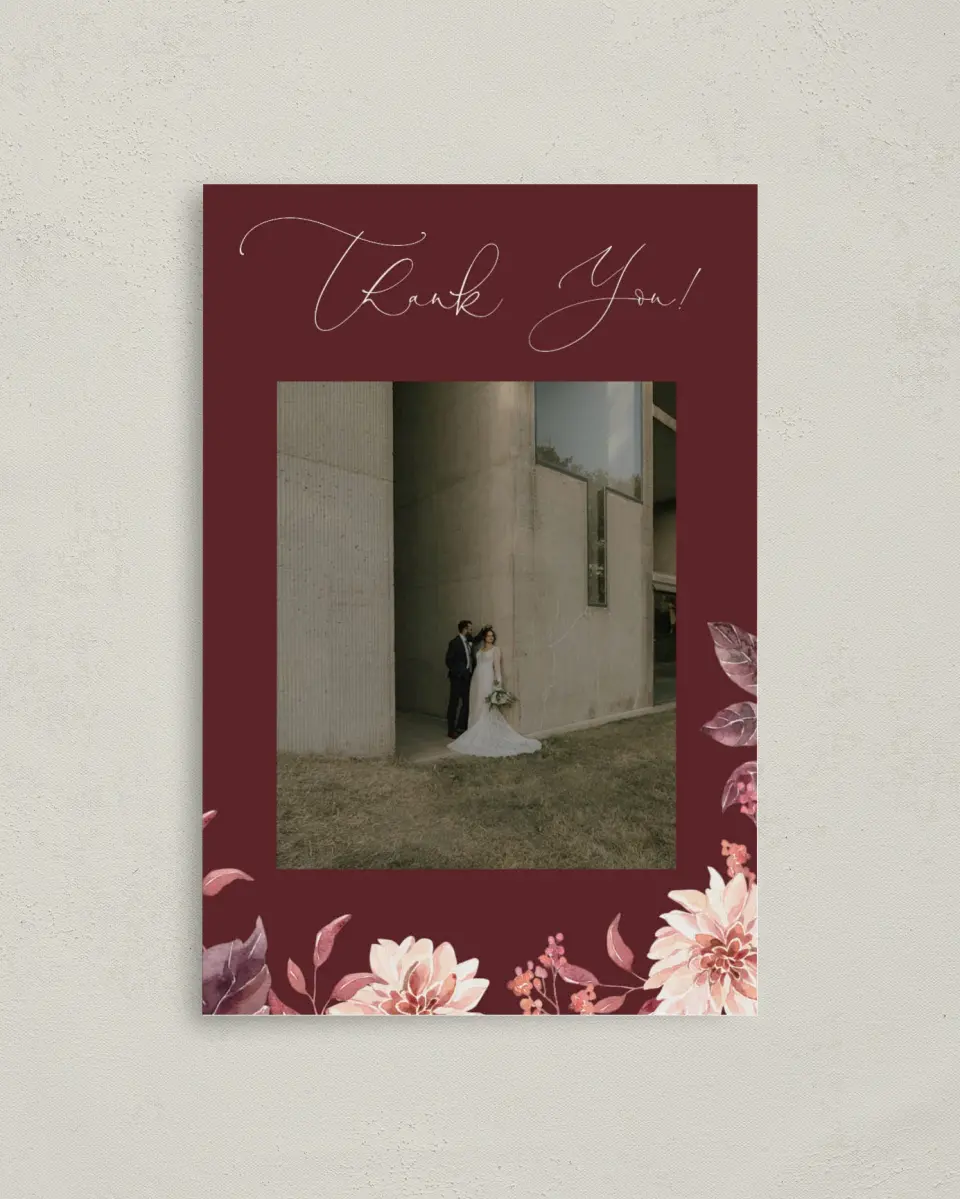 This is a 4" x 6" Folded Thank You Card called Fall Florals printed in full color on Premium Smooth paper