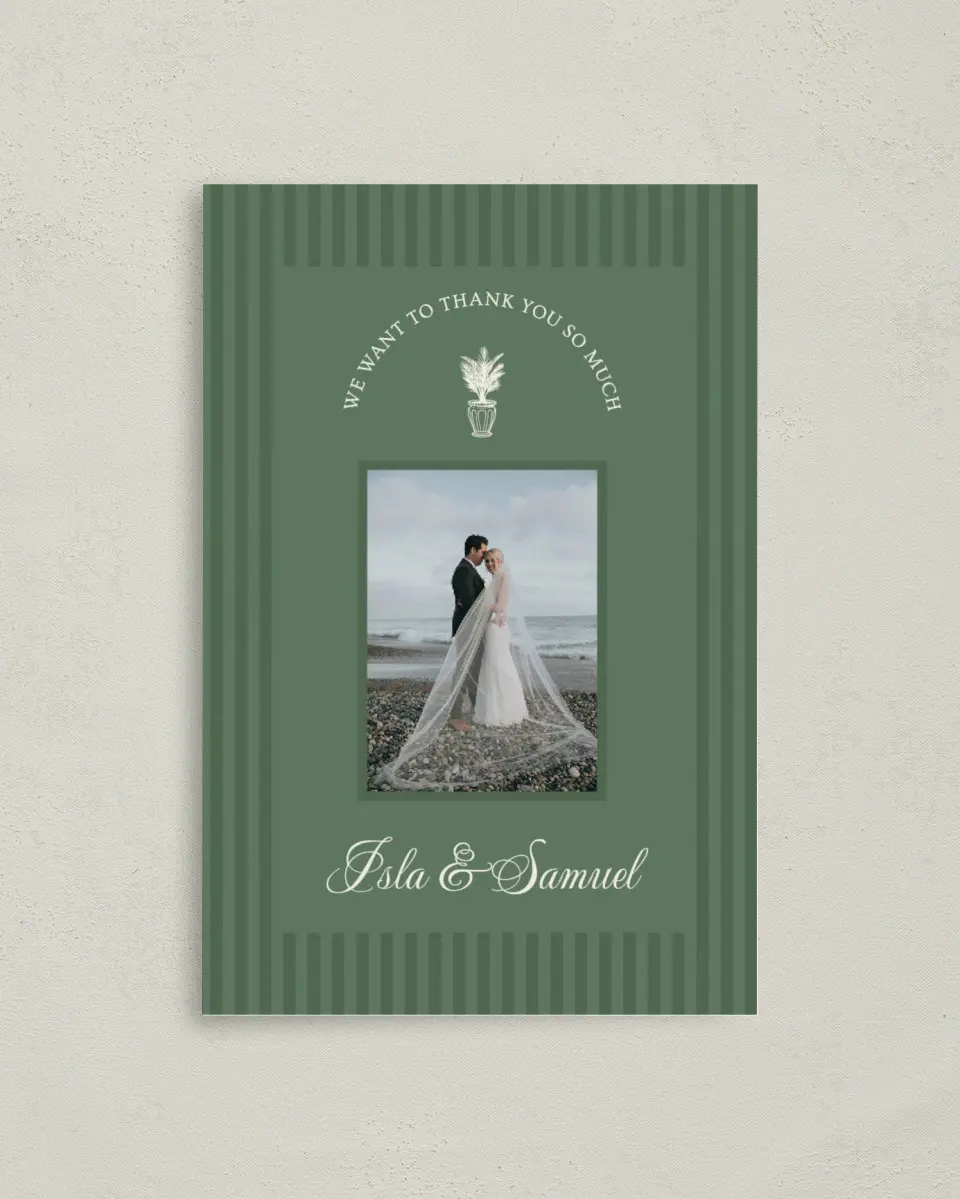 This is a 4" x 6" Folded Thank You Card called Warwick printed in full color on Premium Smooth paper