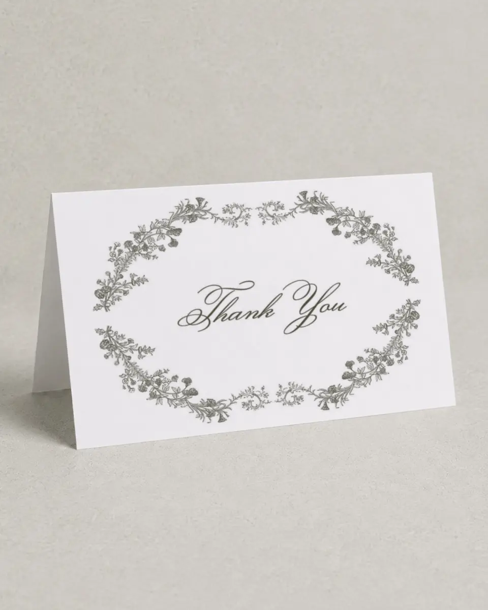 This is a 4" x 6" Folded Thank You Card called Holderness printed in full color on Premium Smooth paper