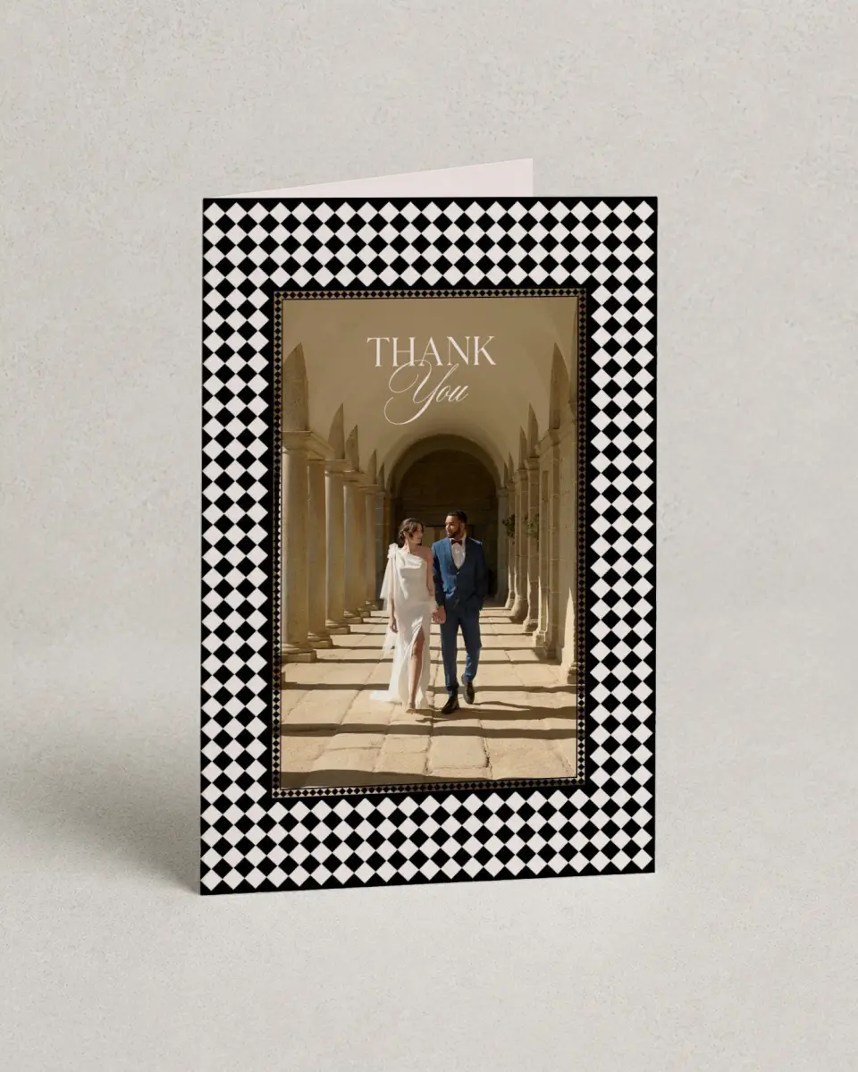 This is a 4" x 6" Folded Thank You Card called Greenwich printed in full color on Premium Smooth paper