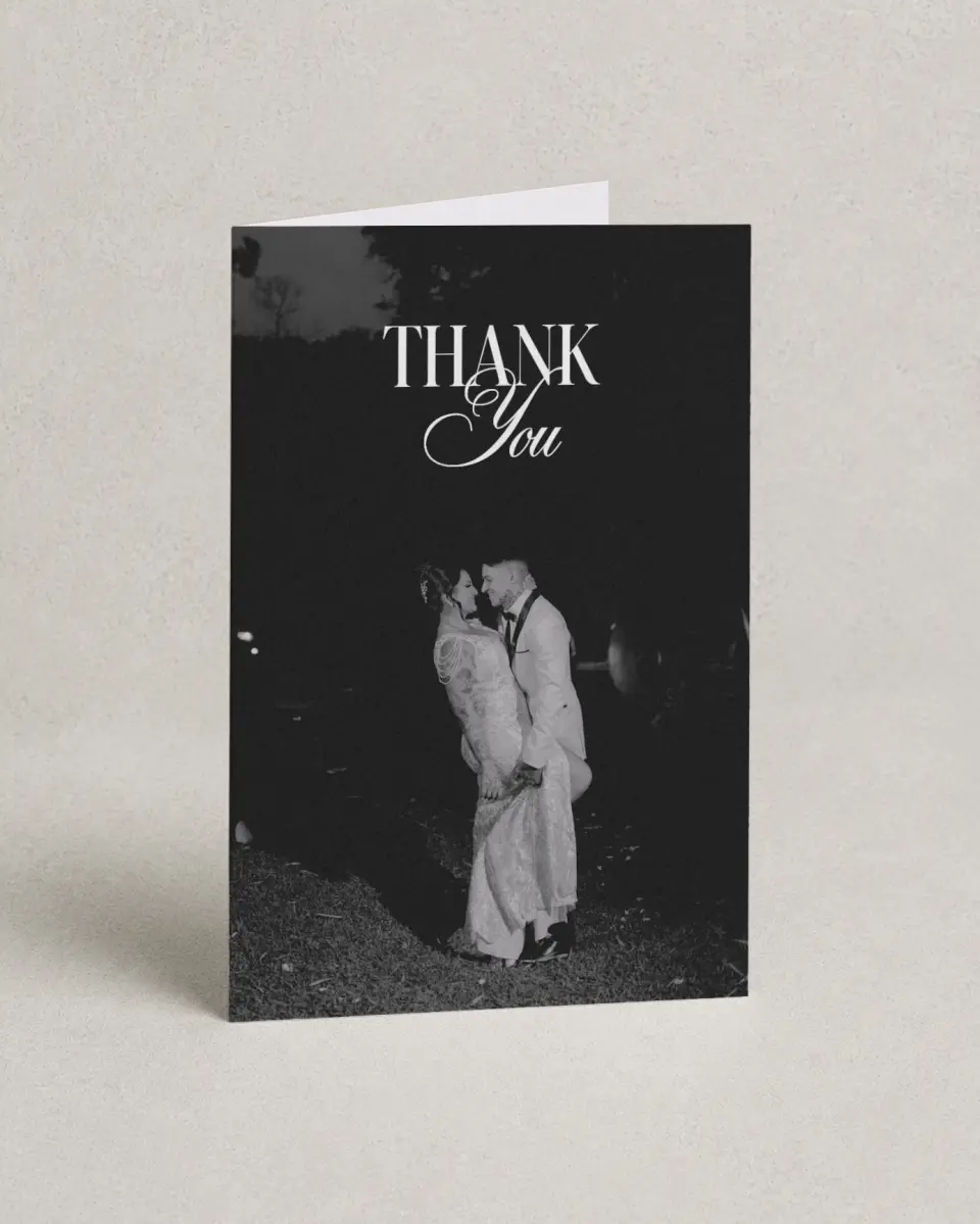 This is a 4" x 6" Folded Thank You Card called Montecito printed in full color on Premium Smooth paper