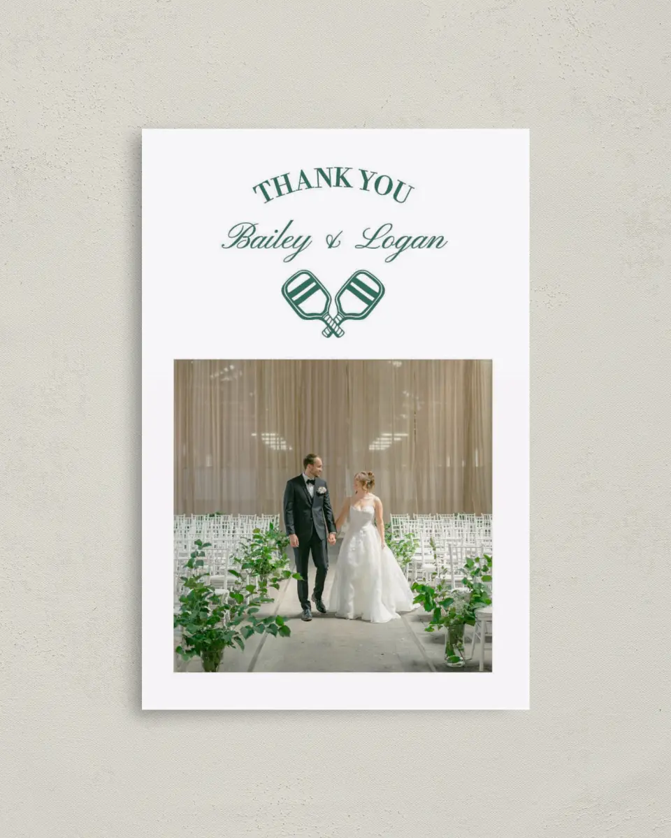 This is a 4" x 6" Folded Thank You Card called Serving Up Forever printed in full color on Premium Smooth paper