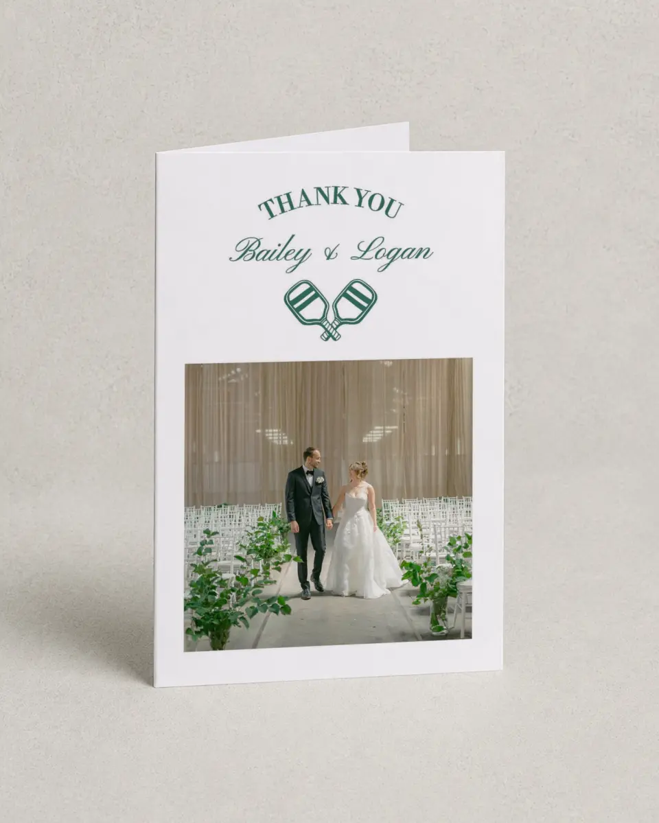 This is a 4" x 6" Folded Thank You Card called Serving Up Forever printed in full color on Premium Smooth paper
