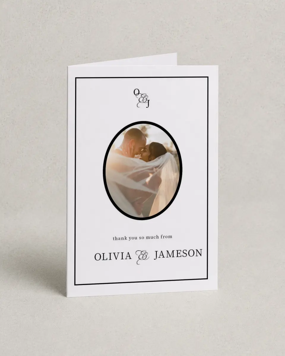 This is a 4" x 6" Folded Thank You Card called Scarsdale printed in full color on Premium Smooth paper