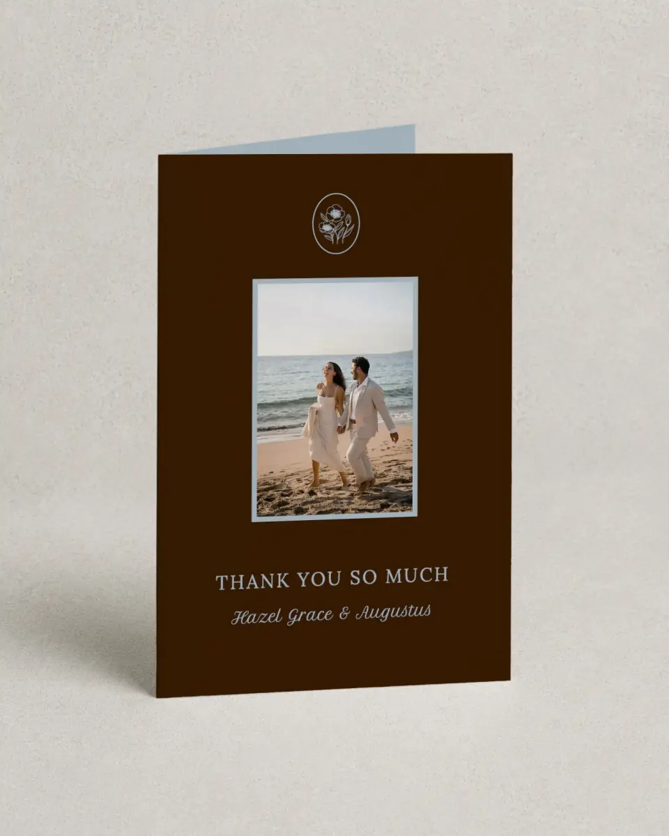 This is a 4" x 6" Folded Thank You Card called Montauk printed in full color on Premium Smooth paper