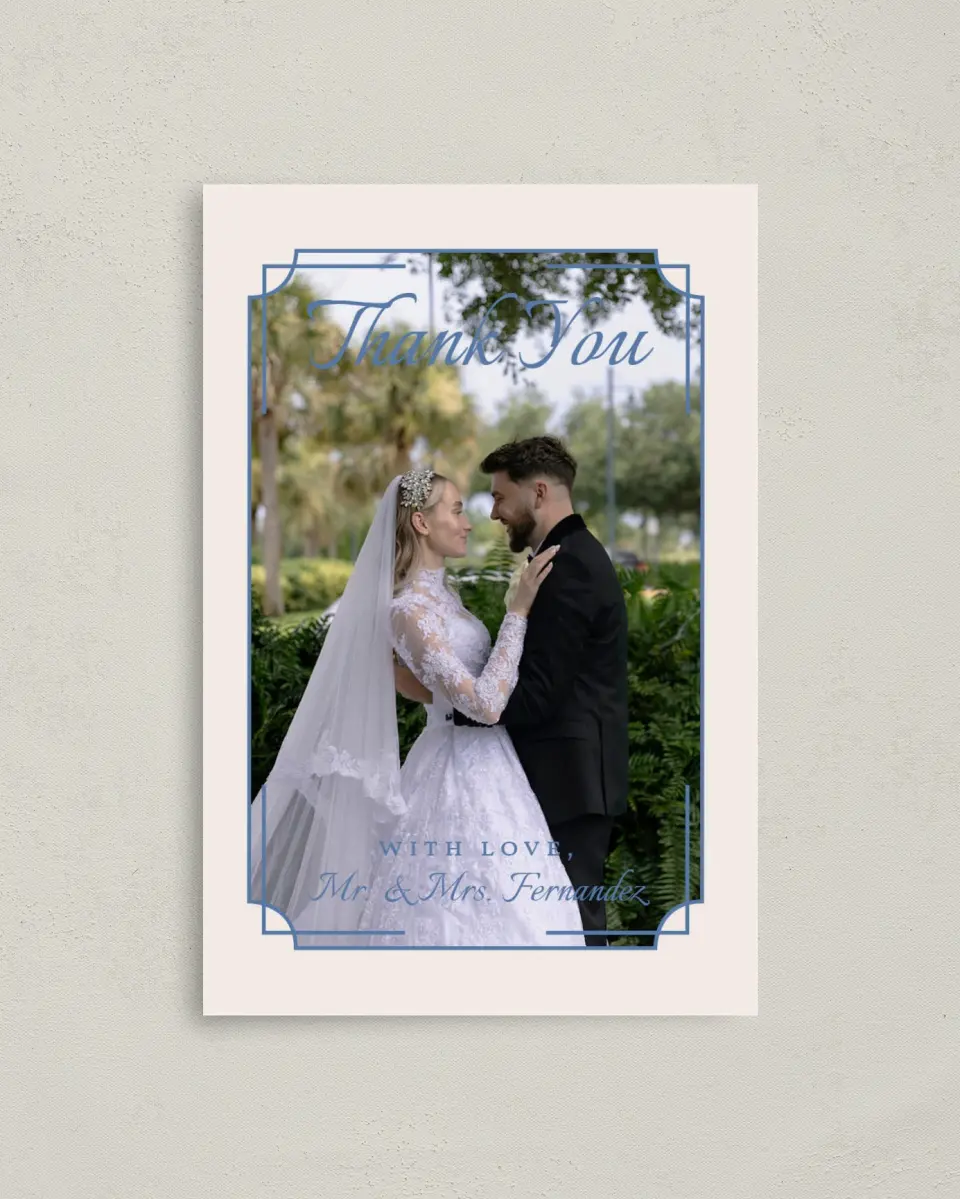 This is a 4" x 6" Folded Thank You Card called Cambridge printed in full color on Premium Smooth paper
