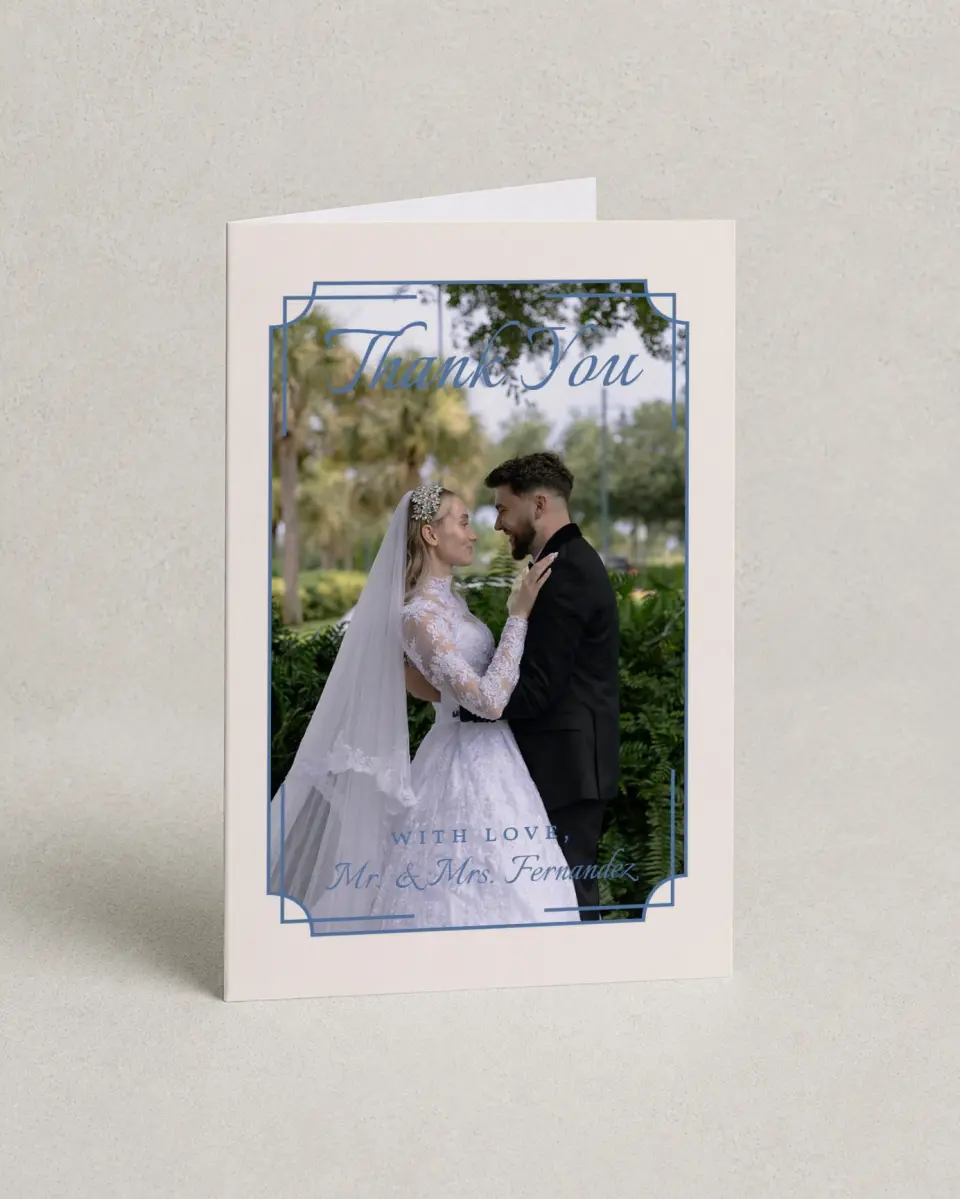 This is a 4" x 6" Folded Thank You Card called Cambridge printed in full color on Premium Smooth paper