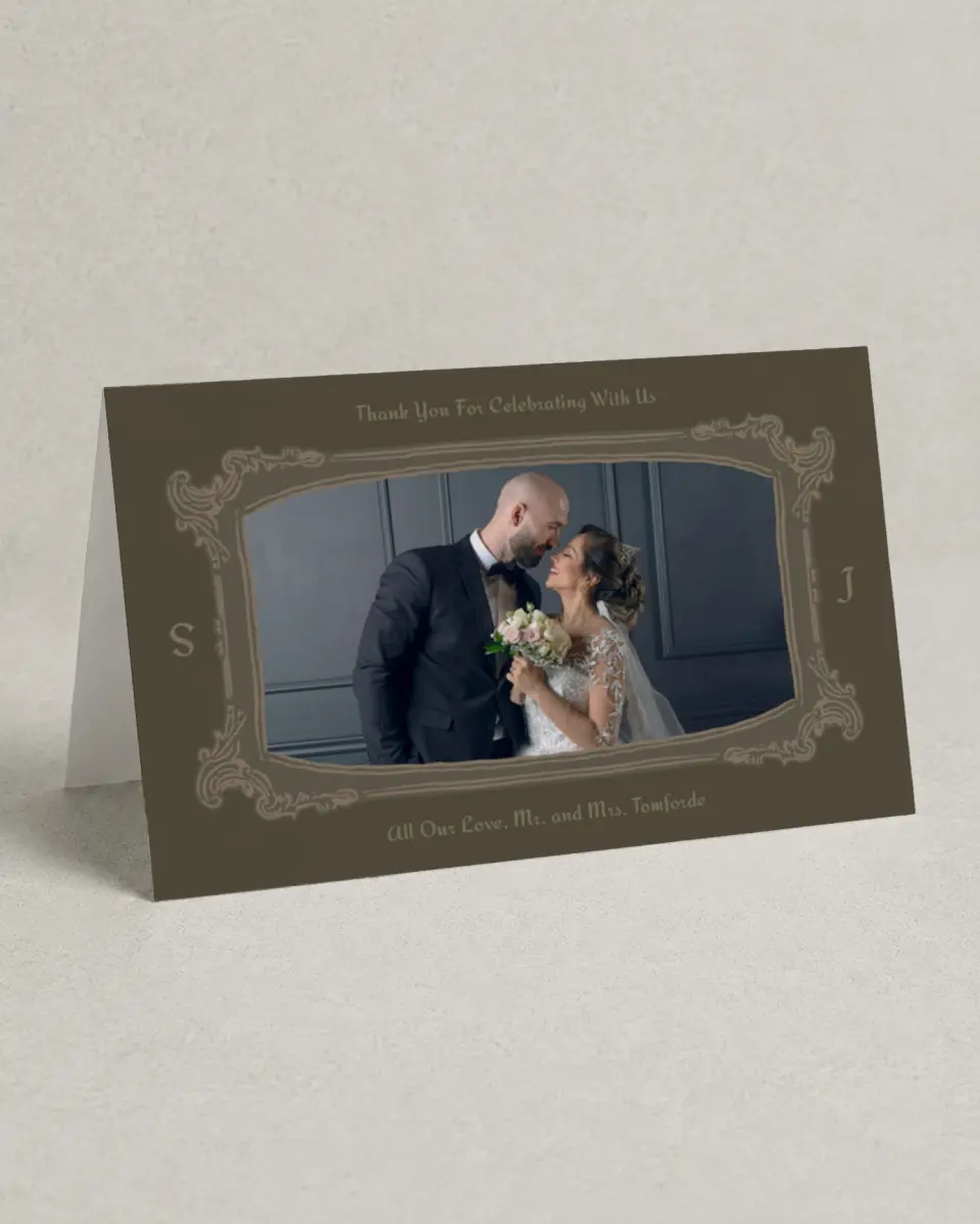 This is a 4" x 6" Folded Thank You Card called Lafayette printed in full color on Premium Smooth paper