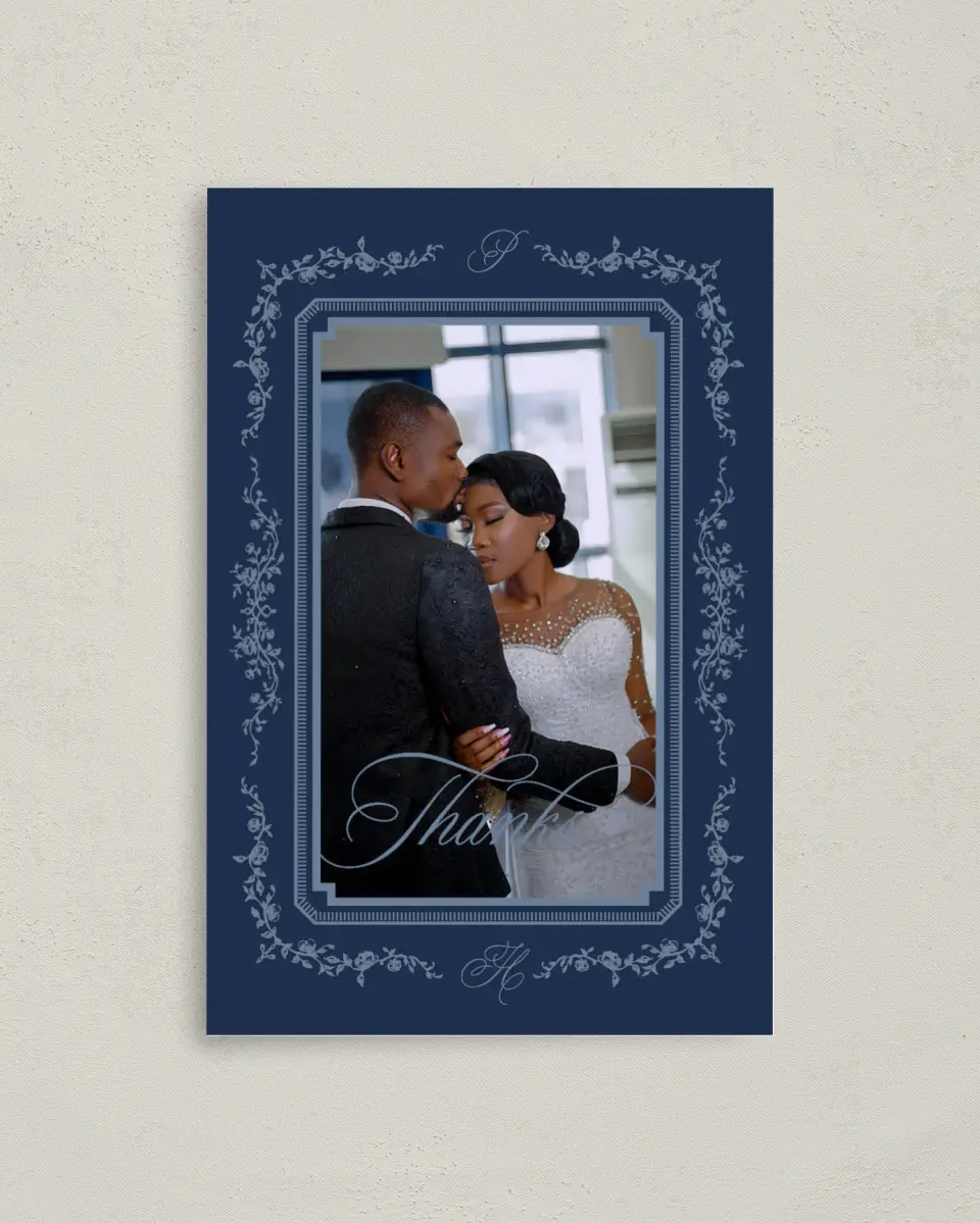 This is a 4" x 6" Folded Thank You Card called Berkeley printed in full color on Premium Smooth paper