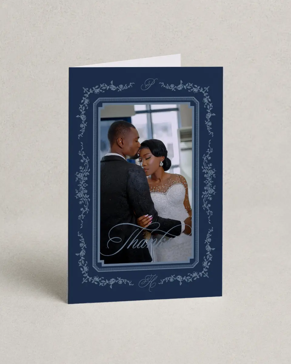 This is a 4" x 6" Folded Thank You Card called Berkeley printed in full color on Premium Smooth paper