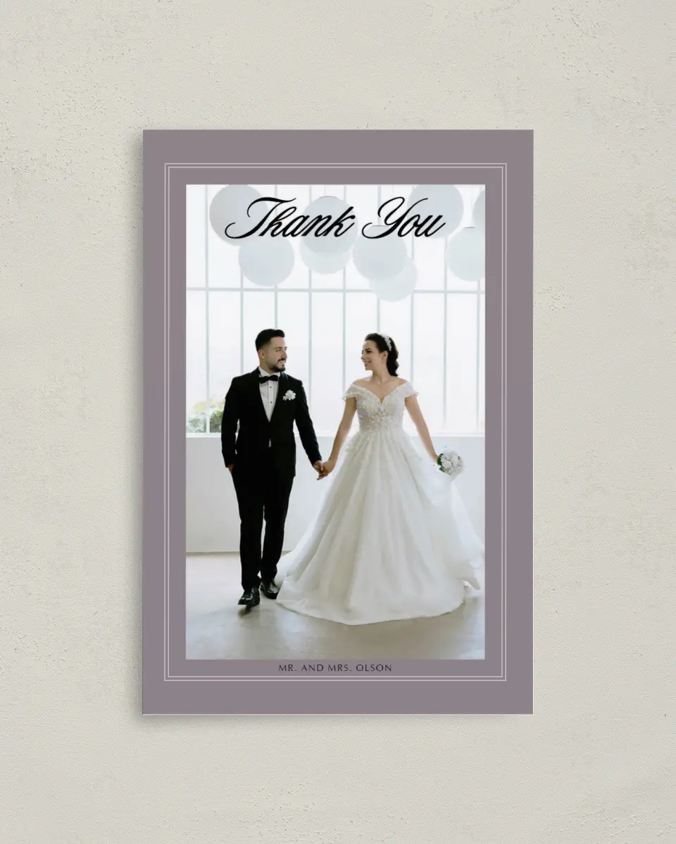 This is a 4" x 6" Folded Thank You Card called Charleston printed in full color on Premium Smooth paper