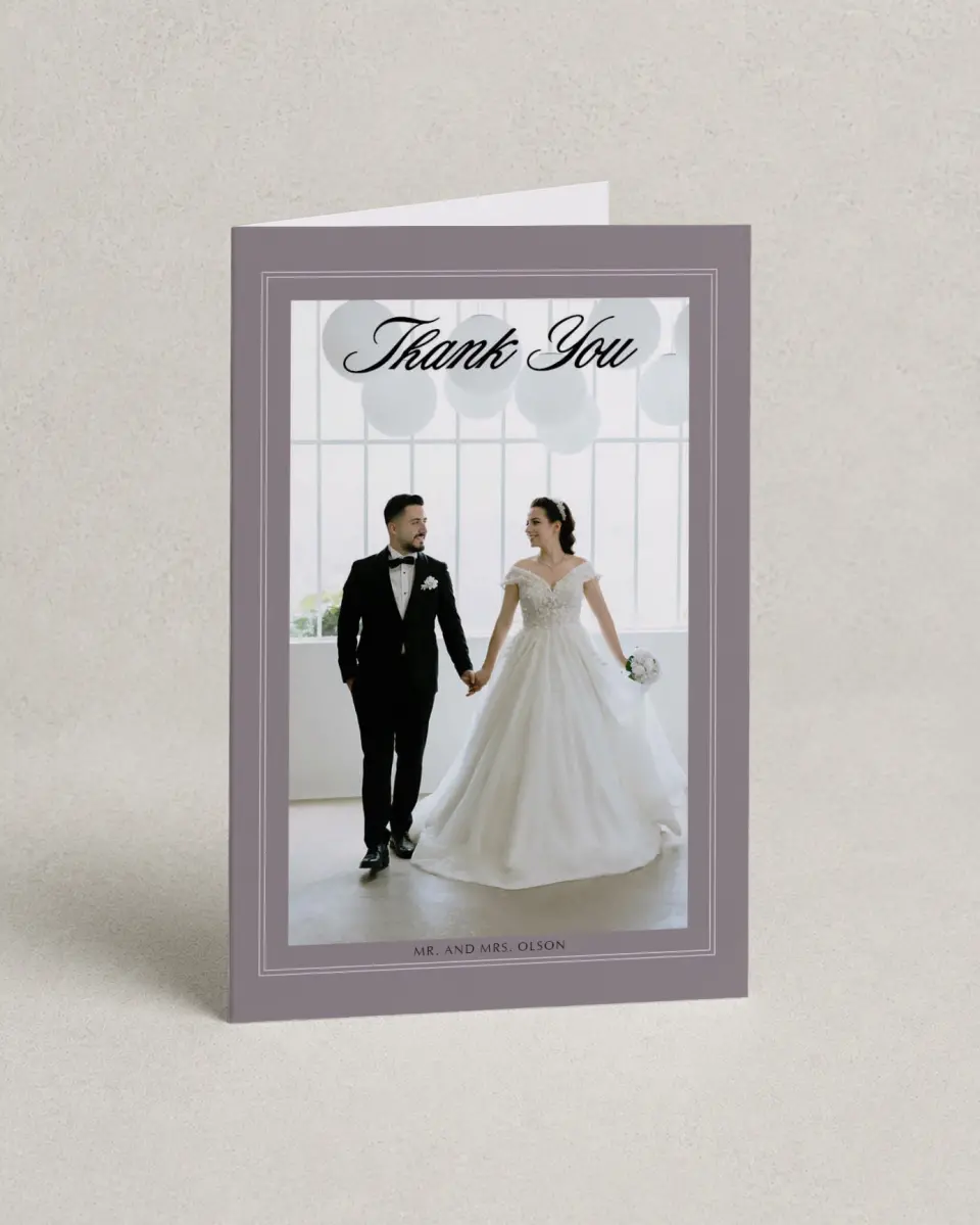 This is a 4" x 6" Folded Thank You Card called Charleston printed in full color on Premium Smooth paper