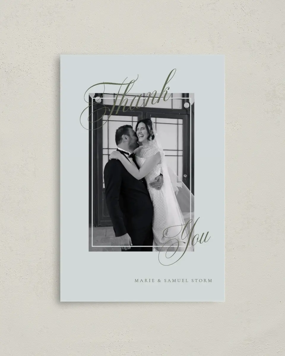 This is a 4" x 6" Folded Thank You Card called Foxfire printed in full color on Premium Smooth paper