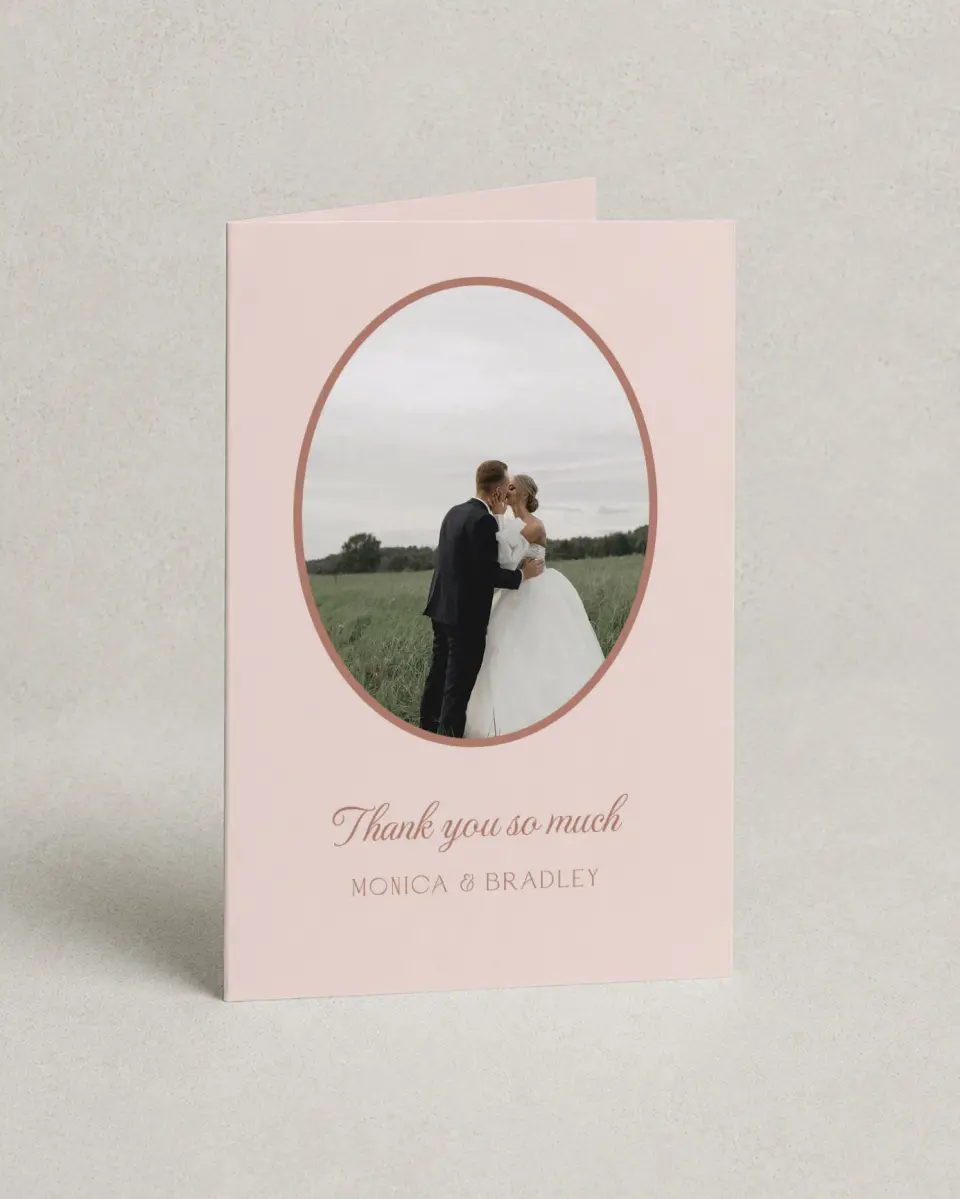 This is a 4" x 6" Folded Thank You Card called Bridgetown printed in full color on Premium Smooth paper