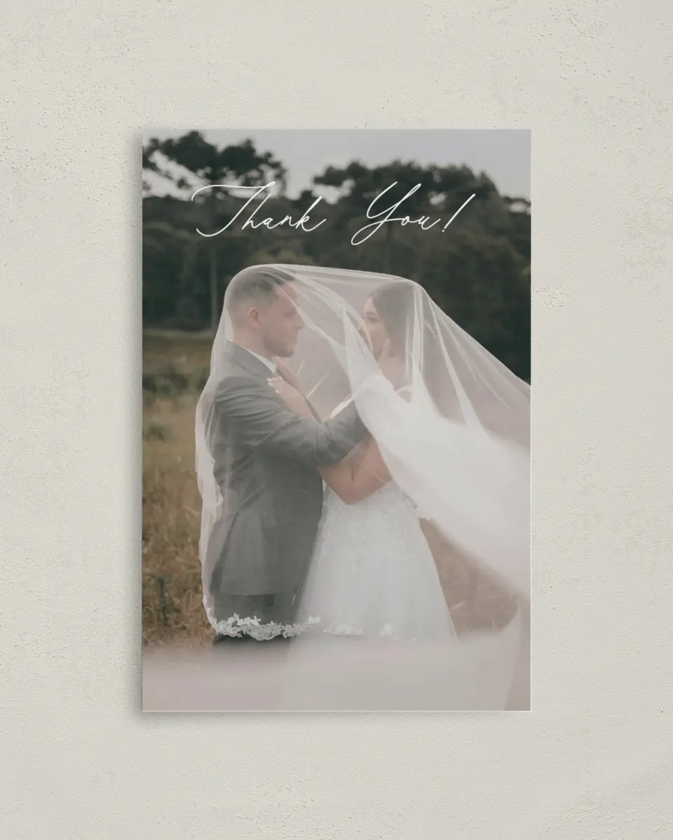 This is a 4" x 6" Folded Thank You Card called Willowmere printed in full color on Premium Smooth paper