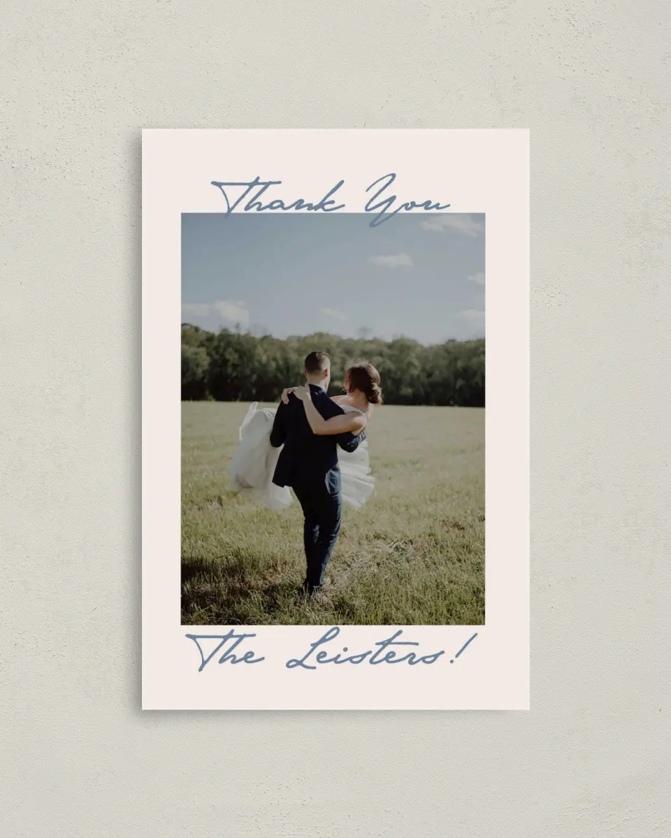 This is a 4" x 6" Folded Thank You Card called Rosewood printed in full color on Premium Smooth paper