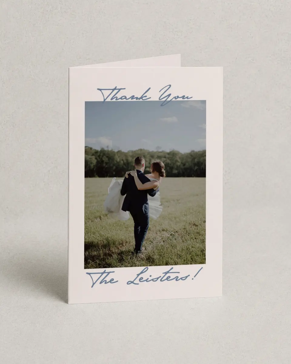 This is a 4" x 6" Folded Thank You Card called Rosewood printed in full color on Premium Smooth paper
