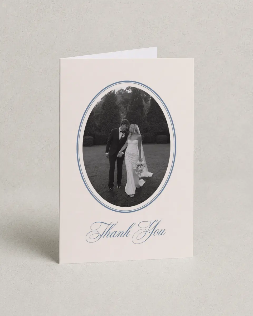 This is a 4" x 6" Folded Thank You Card called Vintage Reverie printed in full color on Premium Smooth paper
