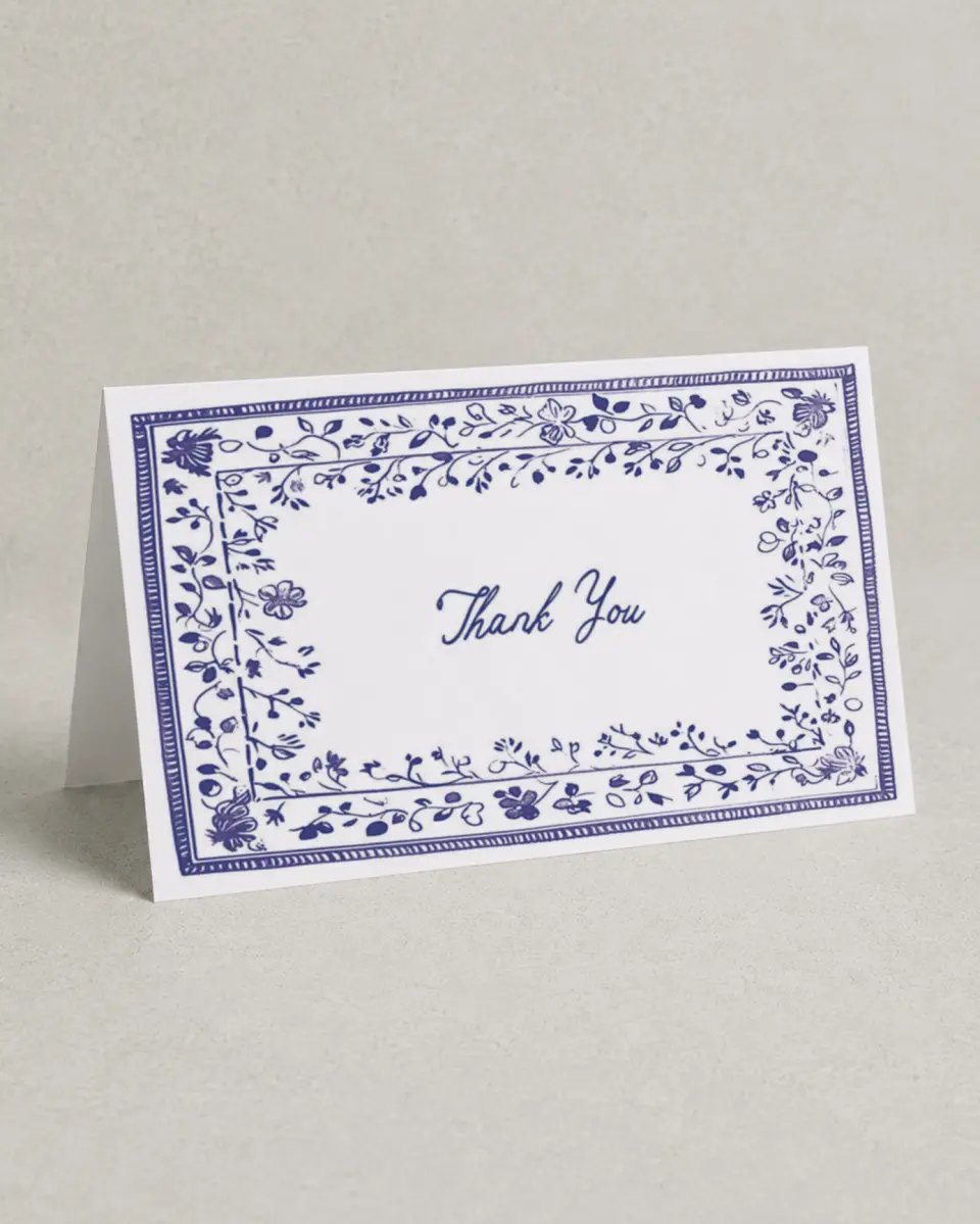 This is a 4" x 6" Folded Thank You Card called Storybook Garden printed in full color on Premium Smooth paper