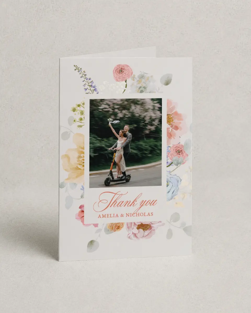 This is a 4" x 6" Folded Thank You Card called Forever Favorite printed in full color on Premium Smooth paper