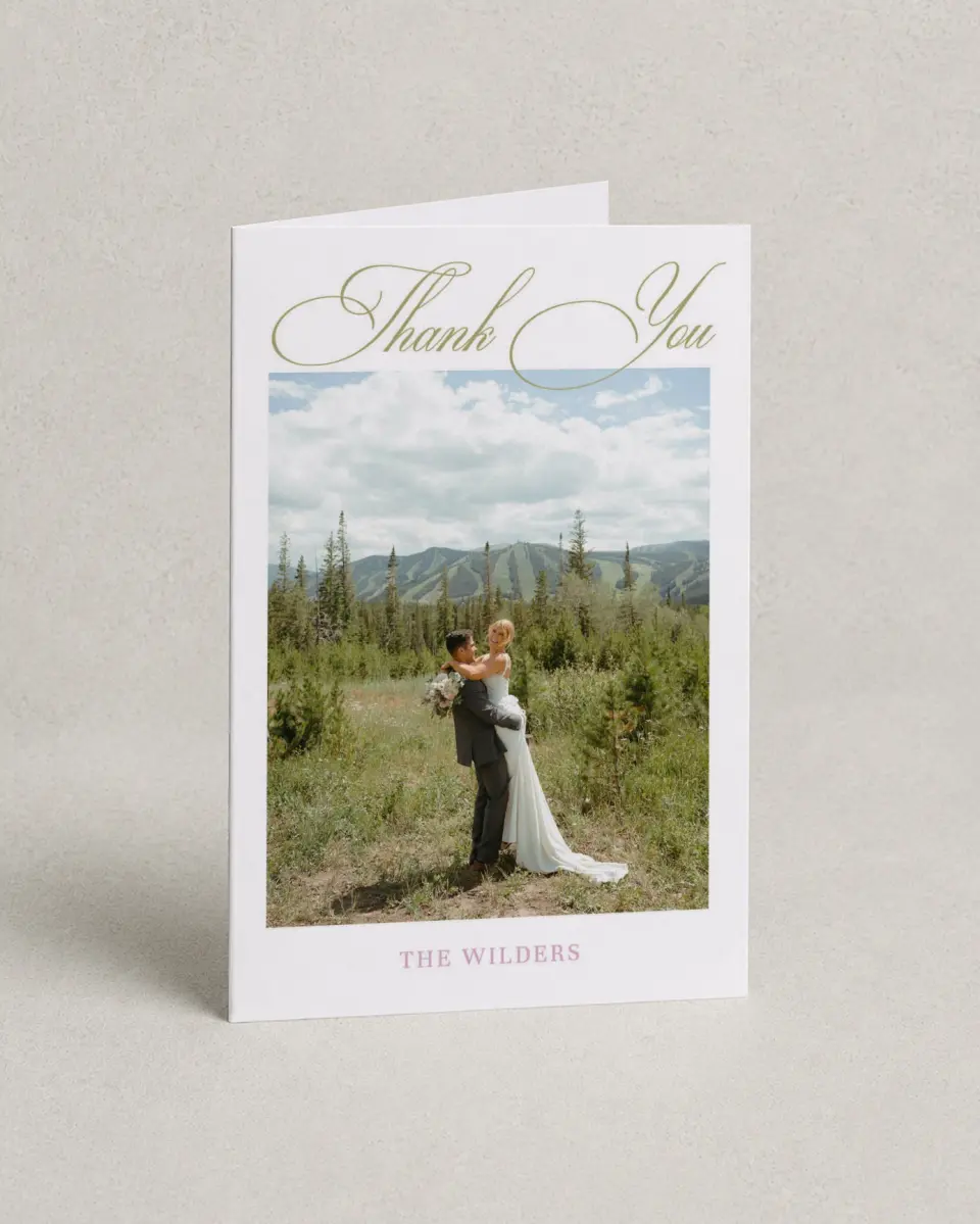This is a 4" x 6" Folded Thank You Card called Evening in Bloom printed in full color on Premium Smooth paper