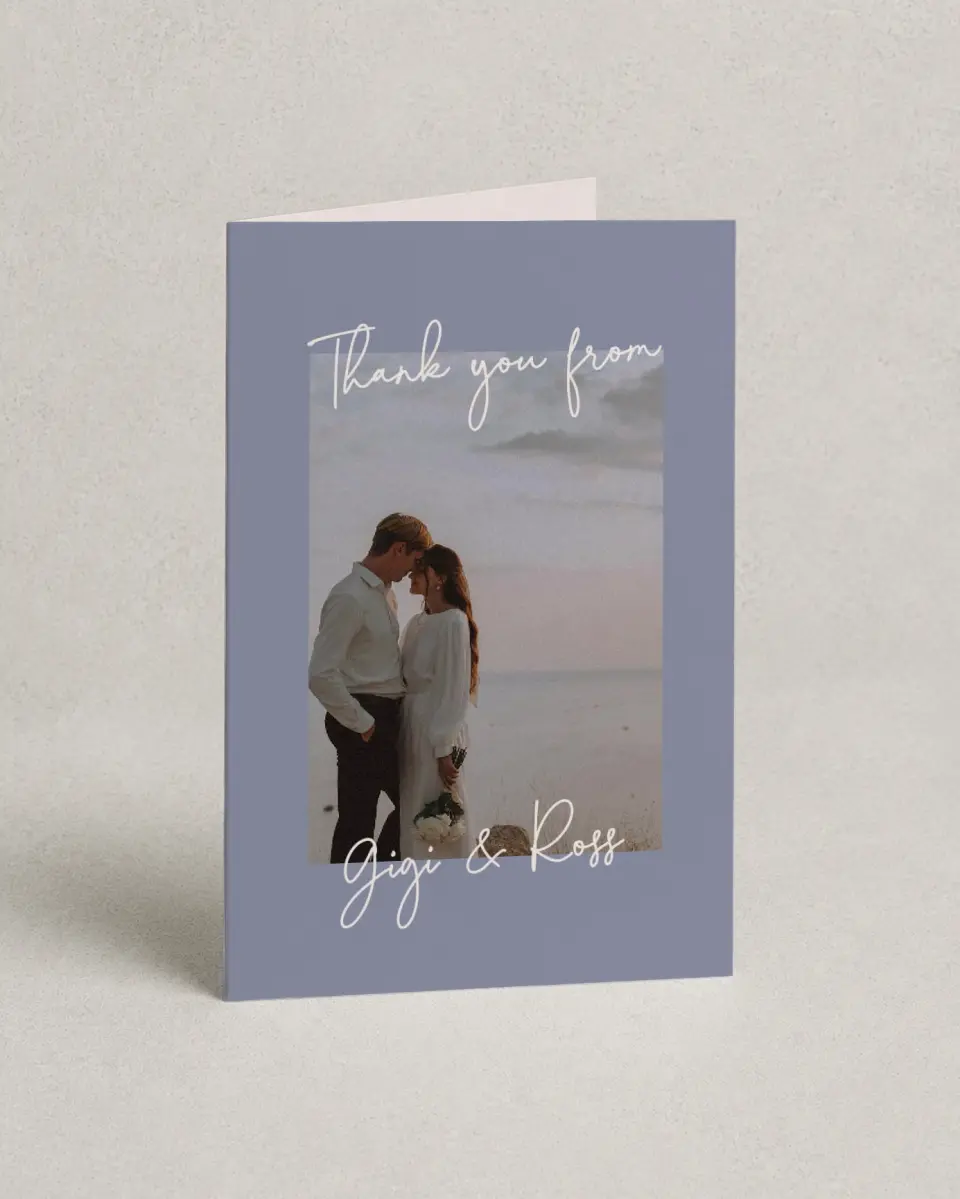 This is a 4" x 6" Folded Thank You Card called Yours Truly printed in full color on Premium Smooth paper