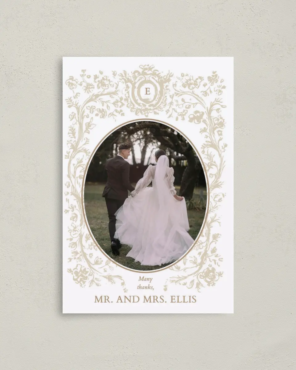This is a 4" x 6" Folded Thank You Card called Soft Branchlets printed in full color on Premium Smooth paper