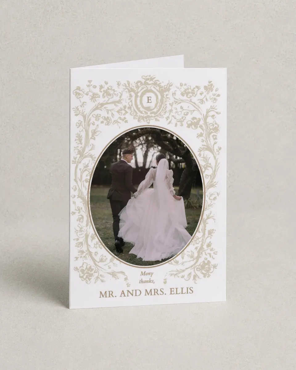 This is a 4" x 6" Folded Thank You Card called Soft Branchlets printed in full color on Premium Smooth paper