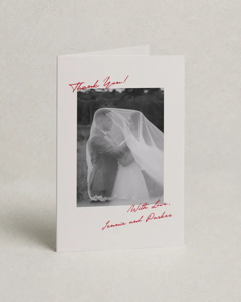 This is a 4" x 6" Folded Thank You Card called With All Our Love printed in full color on Premium Smooth paper