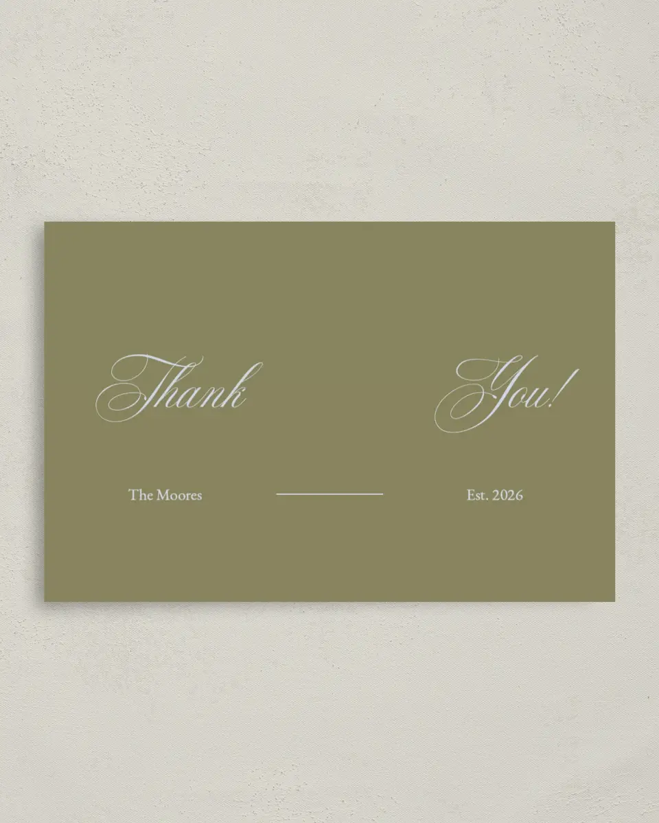 This is a 4" x 6" Folded Thank You Card called Signature Vows printed in full color on Premium Smooth paper