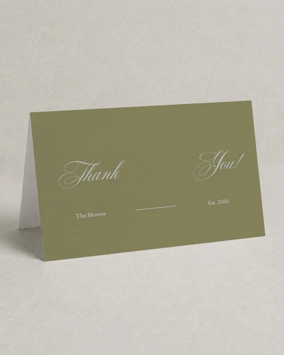 This is a 4" x 6" Folded Thank You Card called Signature Vows printed in full color on Premium Smooth paper
