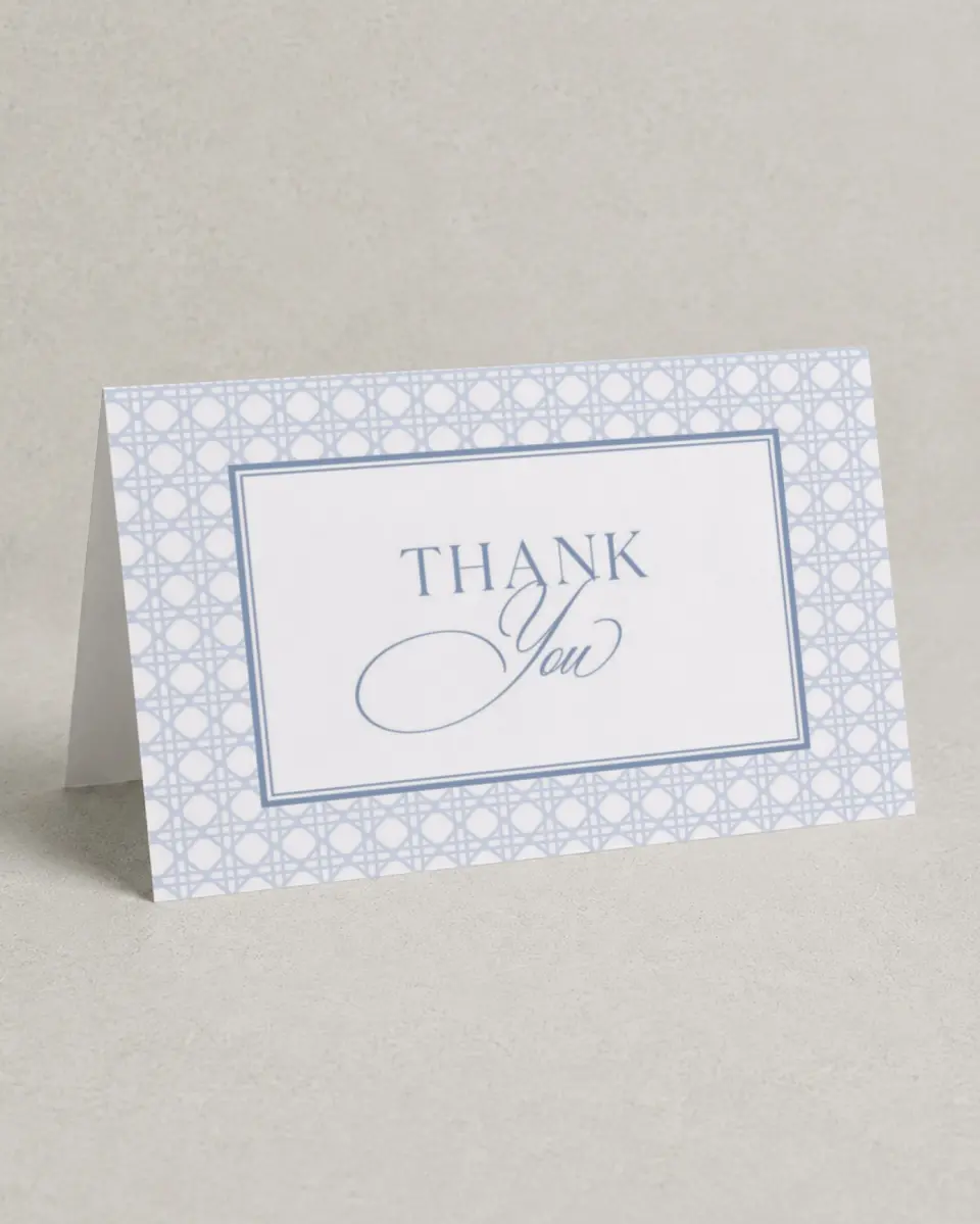 This is a 4" x 6" Folded Thank You Card called Woven Serenity printed in full color on Premium Smooth paper