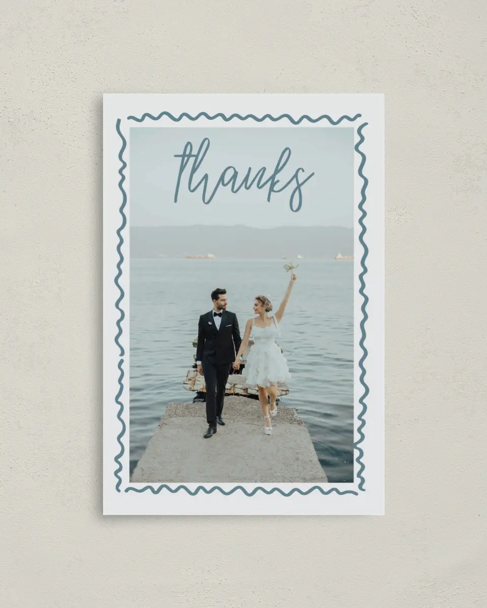 This is a 4" x 6" Folded Thank You Card called I Hear Wedding Shells printed in full color on Premium Smooth paper
