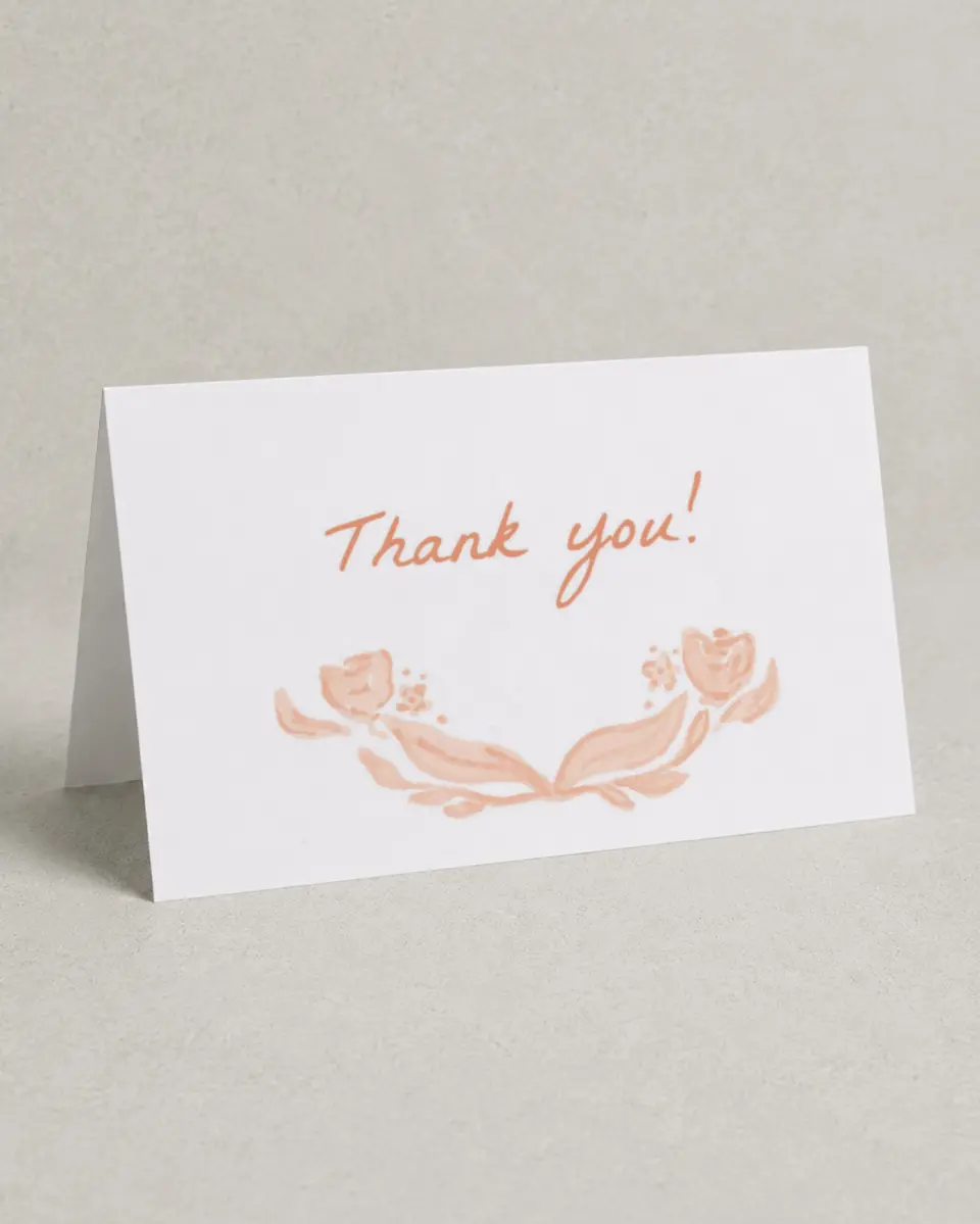 This is a 4" x 6" Folded Thank You Card called Ever After Blooms printed in full color on Premium Smooth paper