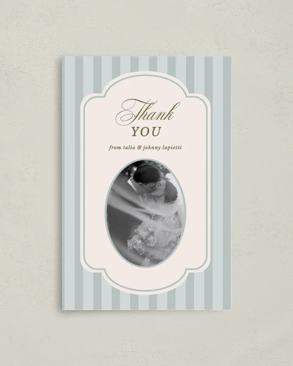This is a 4" x 6" Folded Thank You Card called Love You Forever printed in full color with Rose Gold foil on Luxe Satin (coated) paper