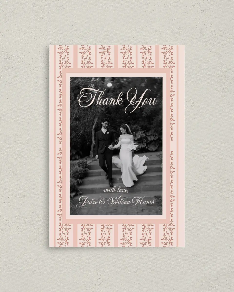 This is a 4" x 6" Folded Thank You Card called Patterned Love printed in full color on Premium Smooth paper
