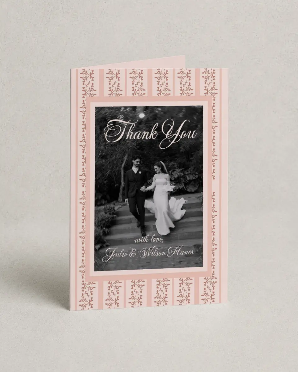 This is a 4" x 6" Folded Thank You Card called Patterned Love printed in full color on Premium Smooth paper