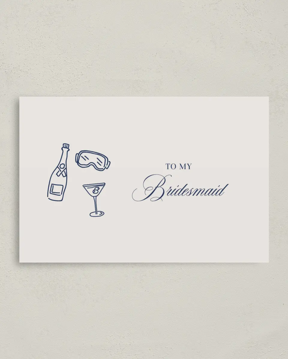This is a 4" x 6" Folded Bachelorette Party Thank You Card called Aprés Ski printed in full color on Premium Smooth paper