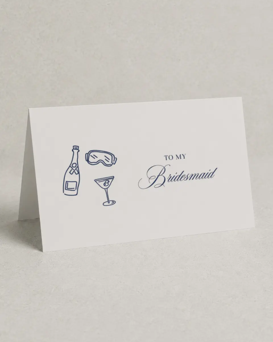 This is a 4" x 6" Folded Bachelorette Party Thank You Card called Aprés Ski printed in full color on Premium Smooth paper