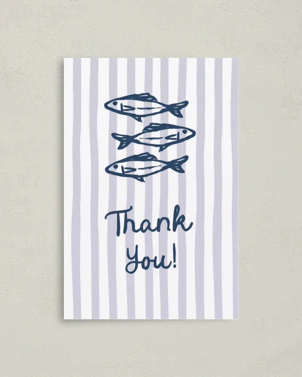This is a 4" x 6" Folded Bachelorette Party Thank You Card called She's a Catch printed in full color on Premium Smooth paper