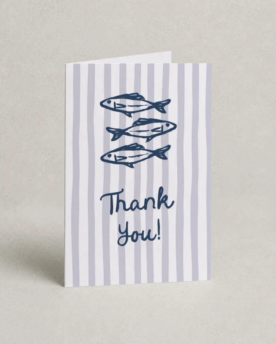 This is a 4" x 6" Folded Bachelorette Party Thank You Card called She's a Catch printed in full color on Premium Smooth paper