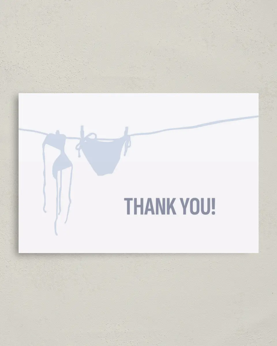 This is a 4" x 6" Folded Bachelorette Party Thank You Card called Love on the Lake printed in full color on Premium Smooth paper