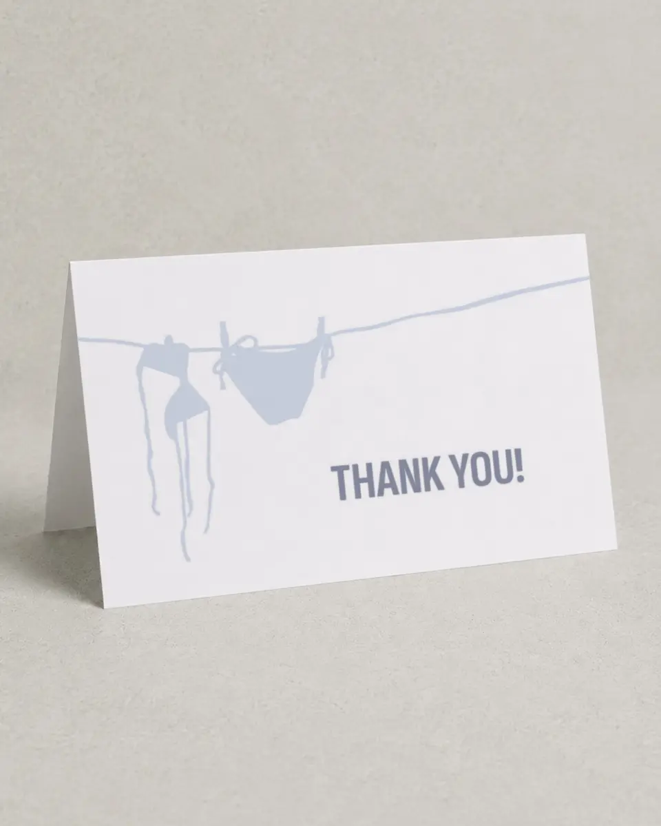 This is a 4" x 6" Folded Bachelorette Party Thank You Card called Love on the Lake printed in full color on Premium Smooth paper