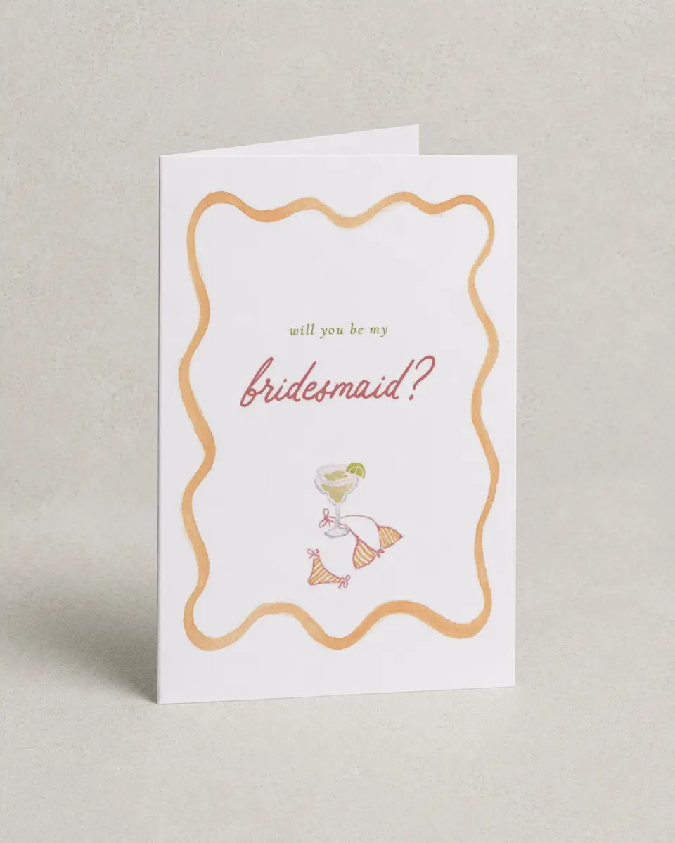 This is a 4" x 6" Folded Bachelorette Party Thank You Card called Bride's Last Fiesta printed in full color with Silver foil on Luxe Satin (coated) paper