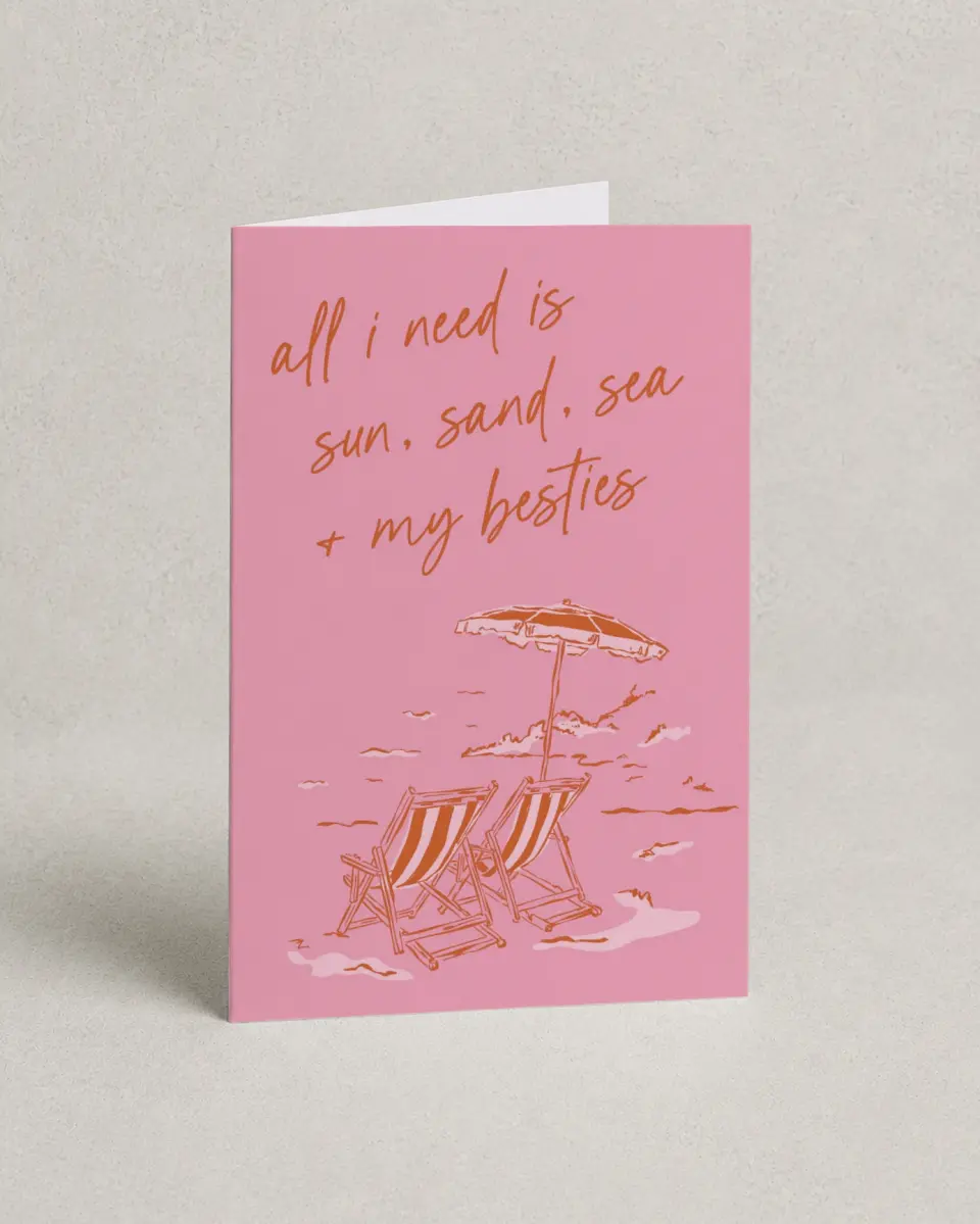 This is a 4" x 6" Folded Bachelorette Party Thank You Card called Tropic Like It's Hot printed in full color on Premium Smooth paper